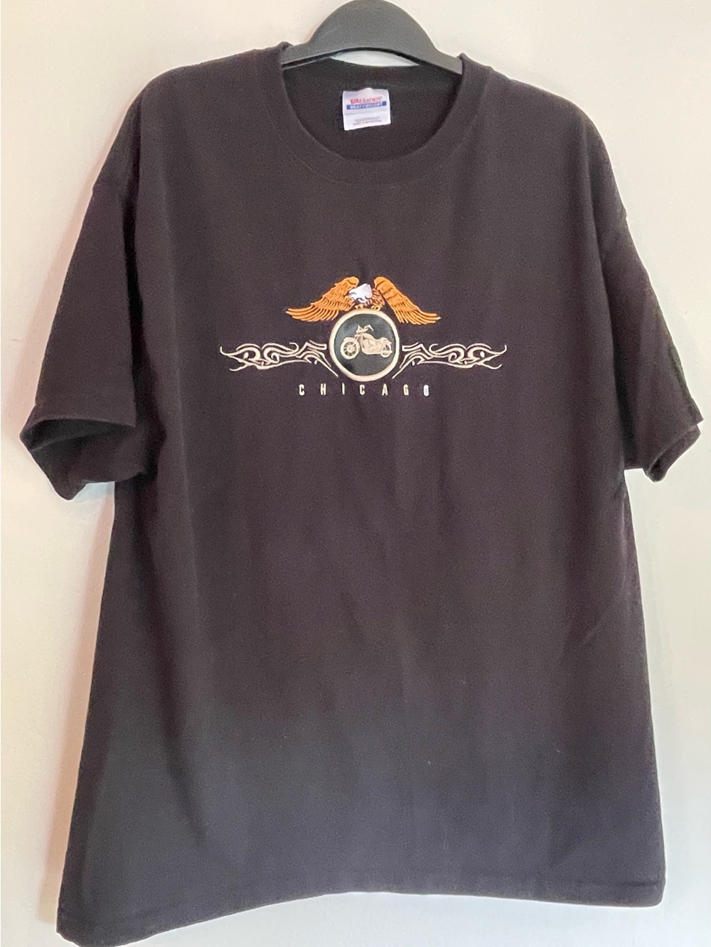 Vintage Chicago Eagle Motorcycle Embroidered Hanes Heavyweight Tee XL